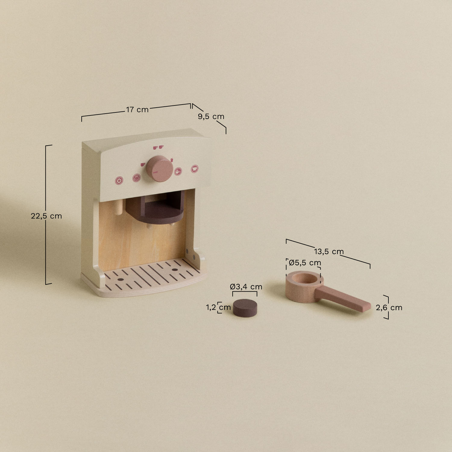 Warent Kids wooden coffee maker, MEASURES