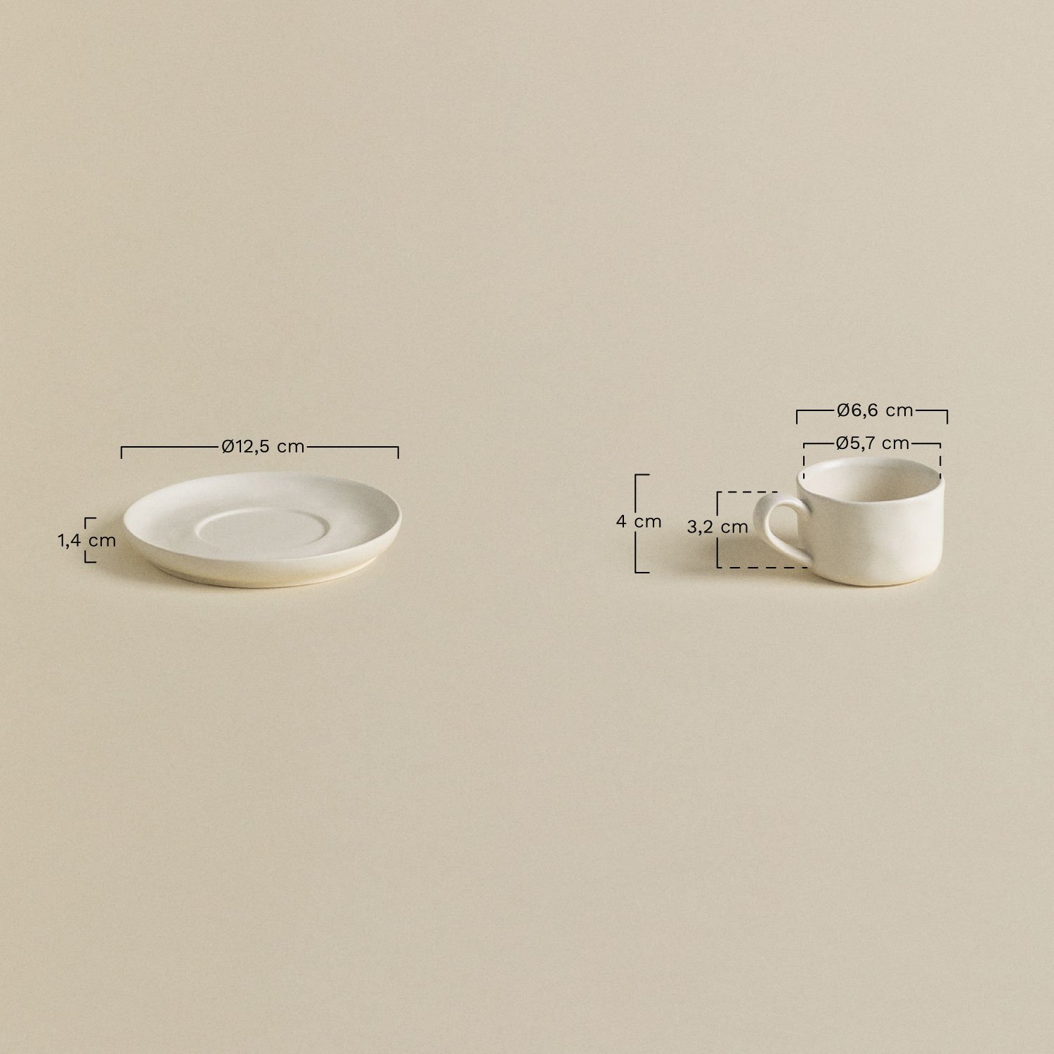 Pack of 2 Belvere coffee cups 10 cl with saucer, MEASURES
