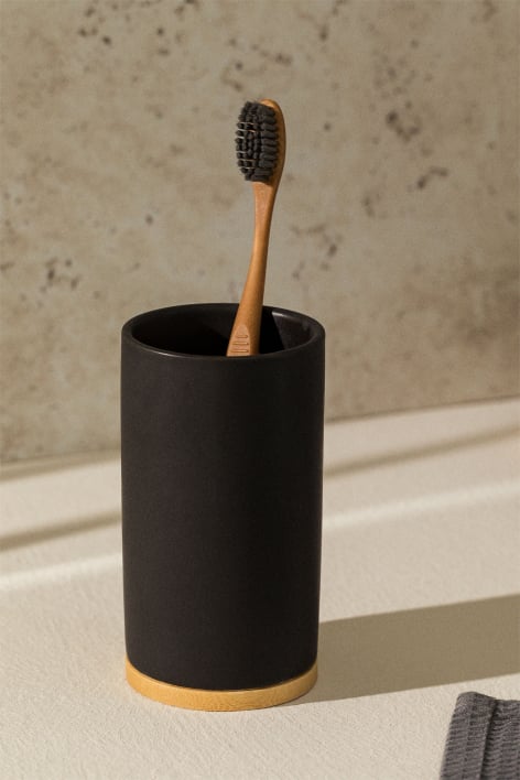 Elvan ceramic and bamboo toothbrush holder