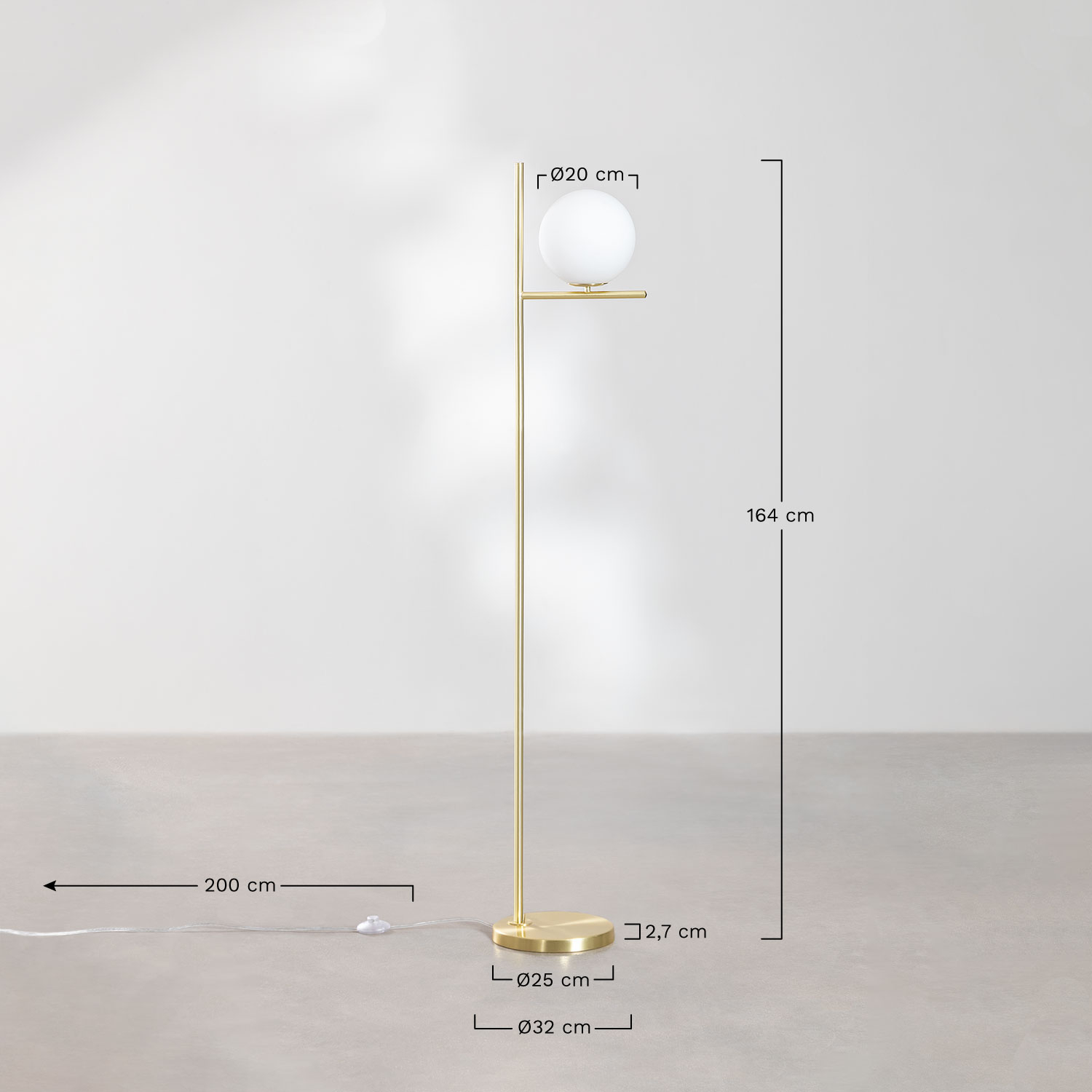 Iron floor lamp with Garland crystal ball, MEASURES