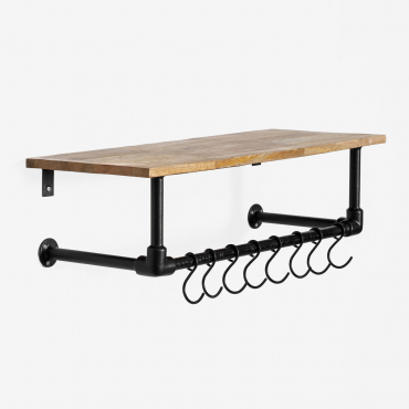 Wall Coat Rack With Mango Wood And Steel Shelf Jensin Mango Wood - Sklum