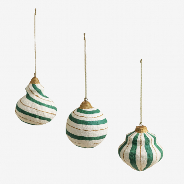 Set Of 3 Mogens Handmade Papier-mâché Christmas Ornaments Green Amazon - Sklum