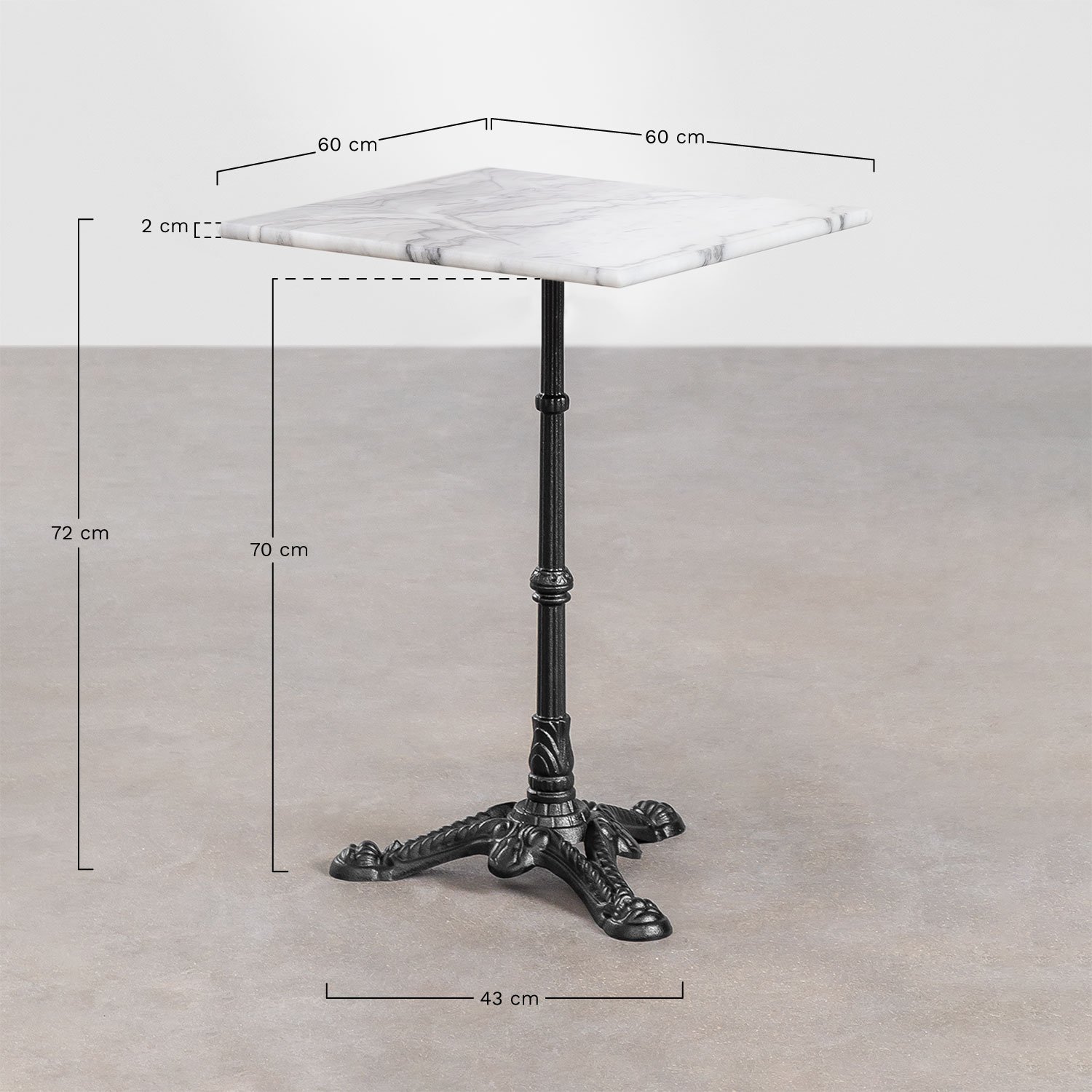 Roma marble bar table, MEASURES
