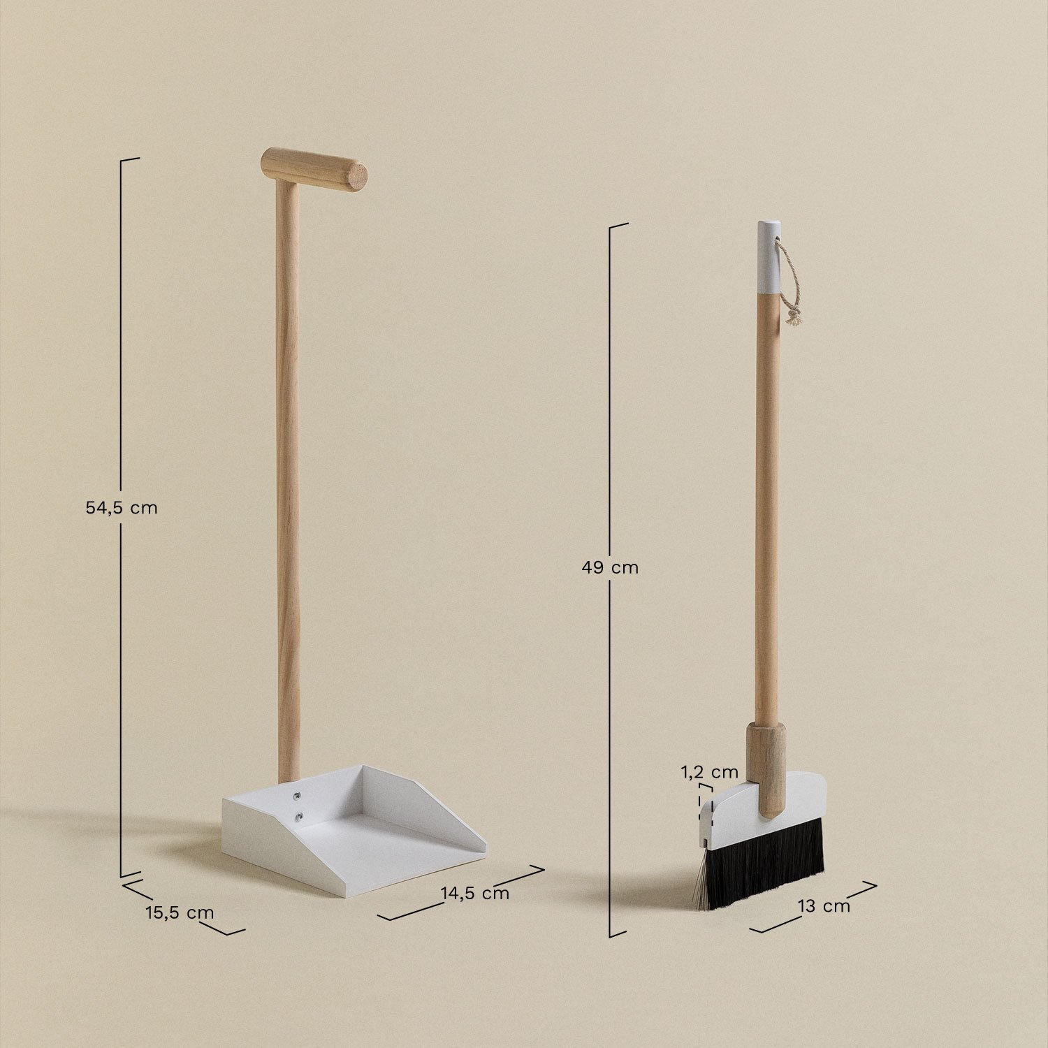 Edin Kids wooden broom and dustpan, MEASURES