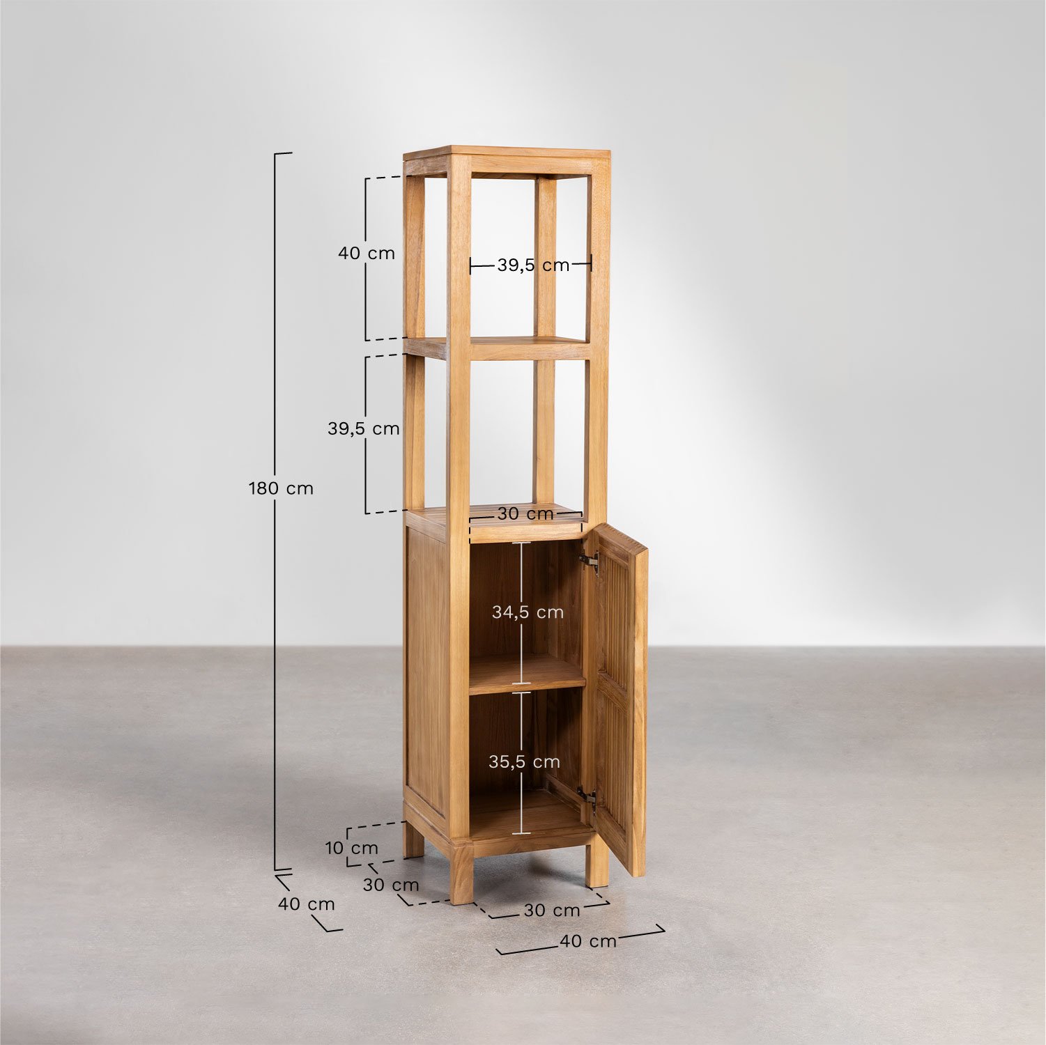 Melvil teak shelves, MEASURES