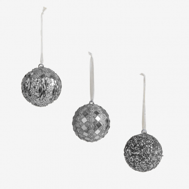 Set Of 3 Christmas Ornaments Venia Grey Silver - Sklum