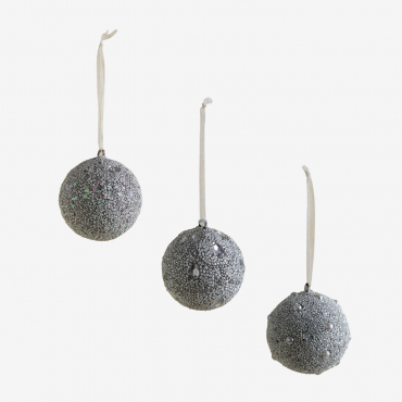 Set Of 3 Serena Christmas Ornaments Grey Silver - Sklum