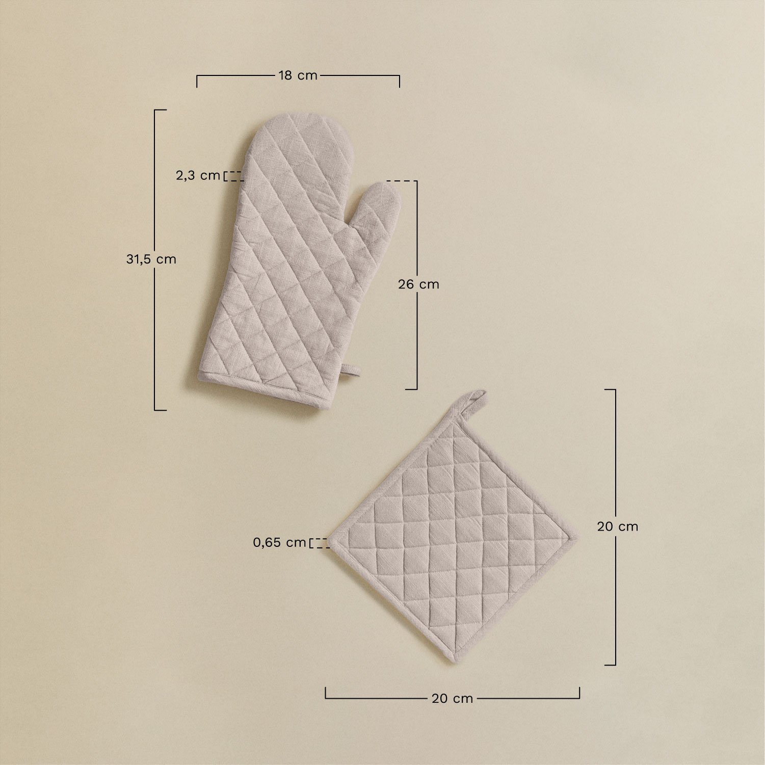 Nedeliya oven glove and cloth set, MEASURES