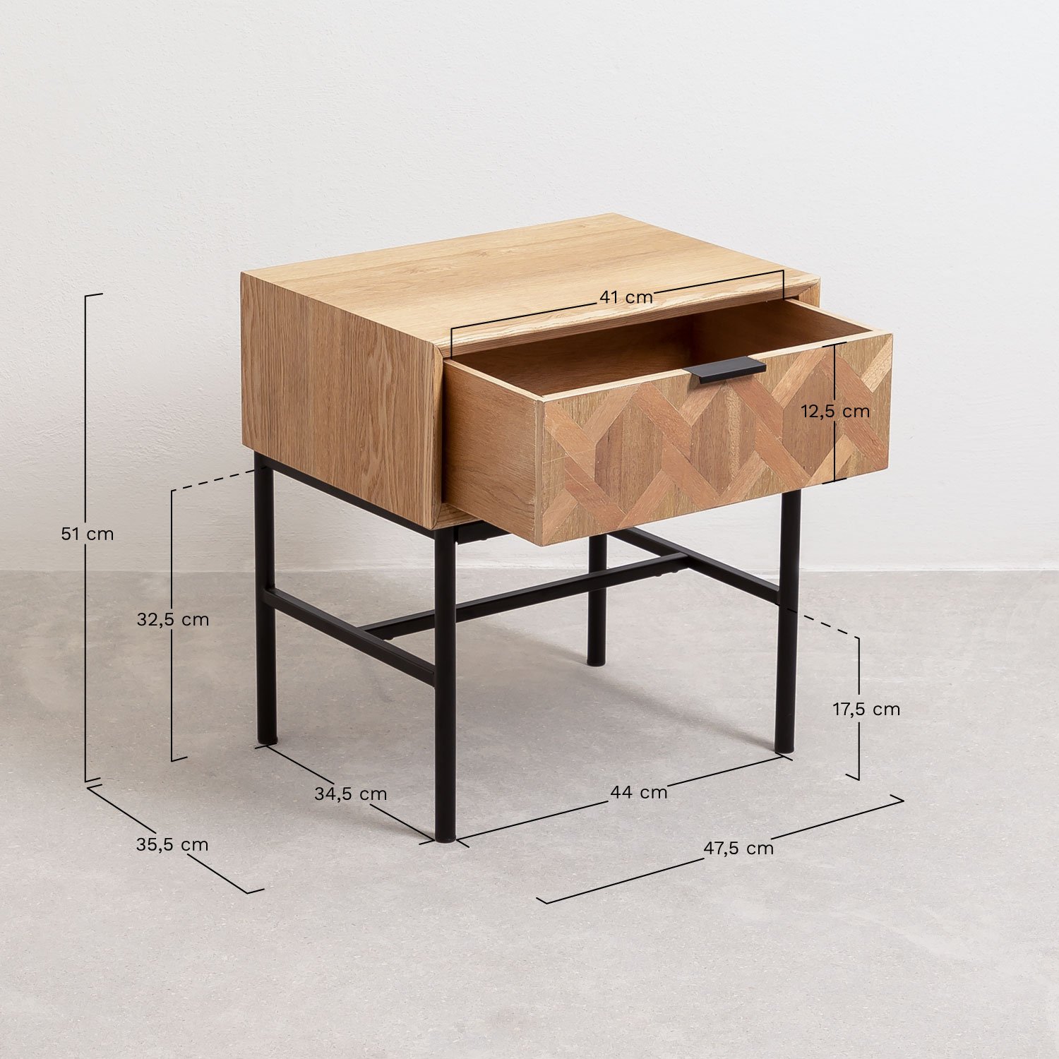 Gugh ashwood bedside table, MEASURES