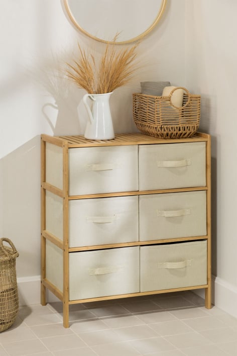 Double 65x35 cm bamboo drawer unit Nafan - White - Natural Wood