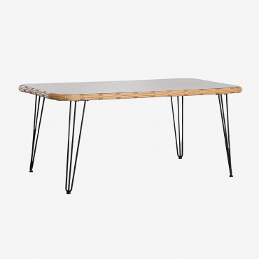 Rectangular Garden Table 180x90 Cm In Synthetic Wicker Leribert Natural - Sklum