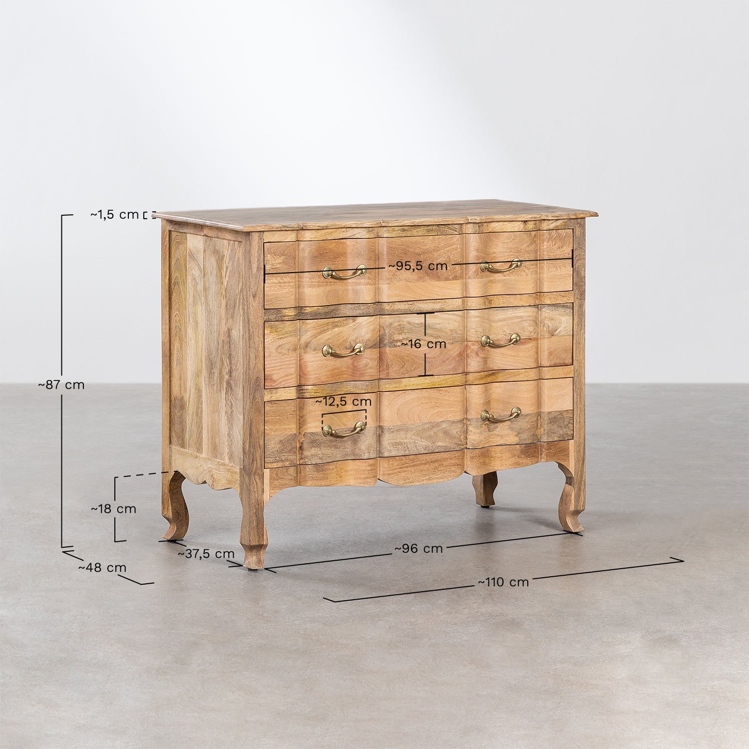 Dabina Mango Wood Chest of Drawers            , MEASURES