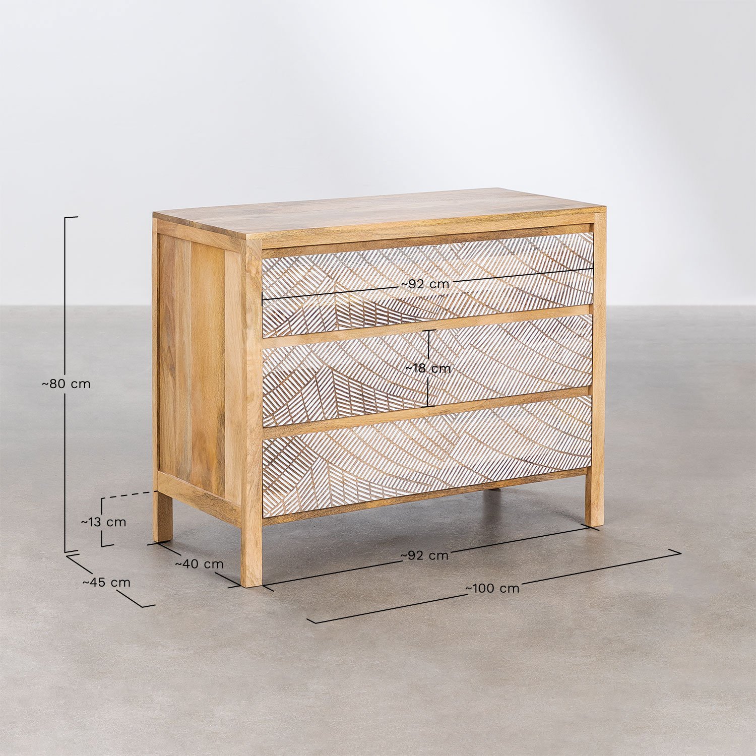 Doreliya mango wood chest of drawers           , MEASURES