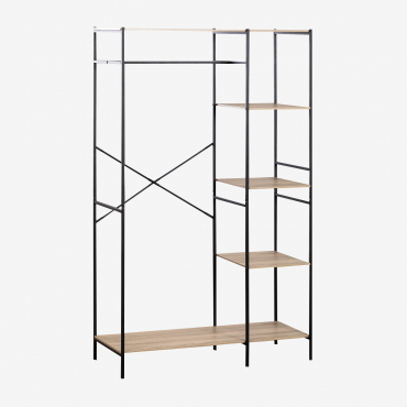 Open Wardrobe In Wood And Metal Baxter Black&natural - Sklum