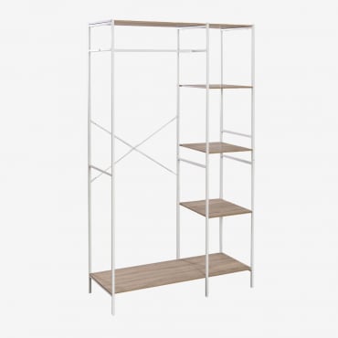 Open Wardrobe In Wood And Metal Baxter White - Natural Wood - Sklum