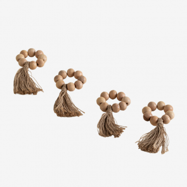 Set Of 4 Wooden Napkin Rings Peyton Style Natural Wood - Sklum