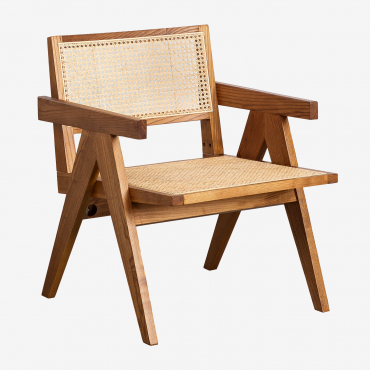 Lali Armchair With Armrests In Ash Wood And Rattan Brown Ash - Sklum