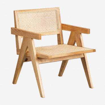 Lali Armchair With Armrests In Ash Wood And Rattan Natural Wood - Sklum
