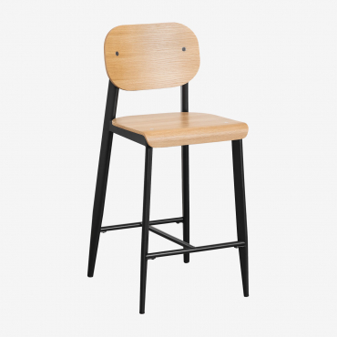 High Stool 65 Cm In Oak Veneer And Black - Sklum