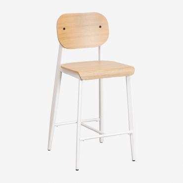 High Stool In Oak Veneer (67 Cm) And Gardenia White - Sklum
