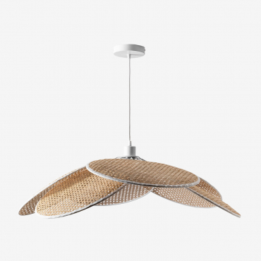 Ceiling Lamp Okai Pure White - Natural Wood & Ø100 Cm - Sklum