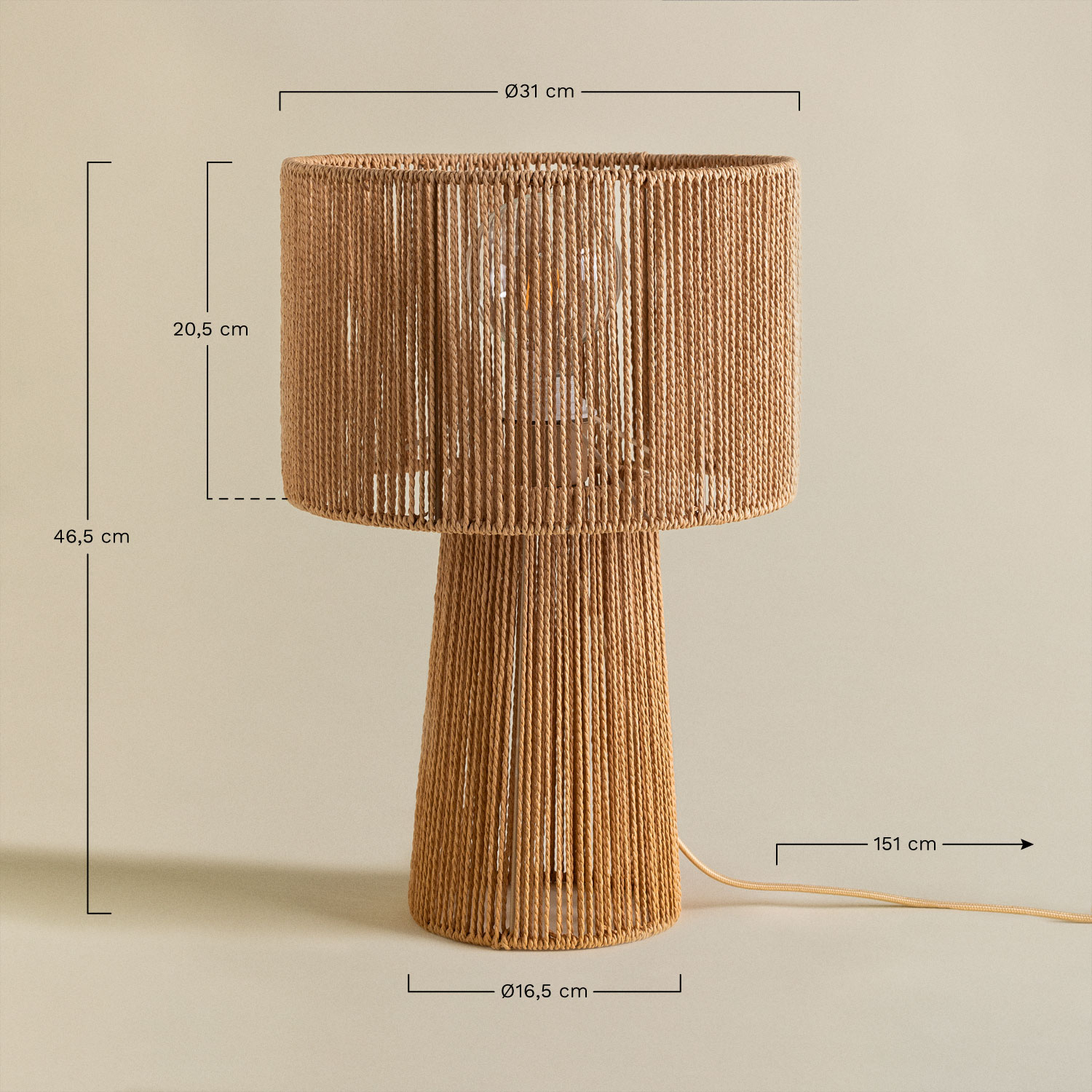 Carisa Braided Paper Table Lamp, MEASURES
