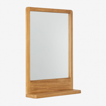 Wall Mirror With Shelf In Teak Wood (50x70 Cm) Mazure Teak Wood - Sklum