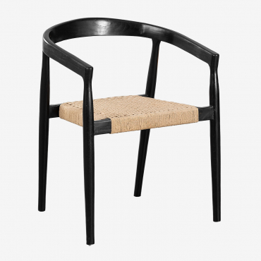 Pack Of 4 Teak Wood Dining Chairs Visby Design Plain Black - Sklum