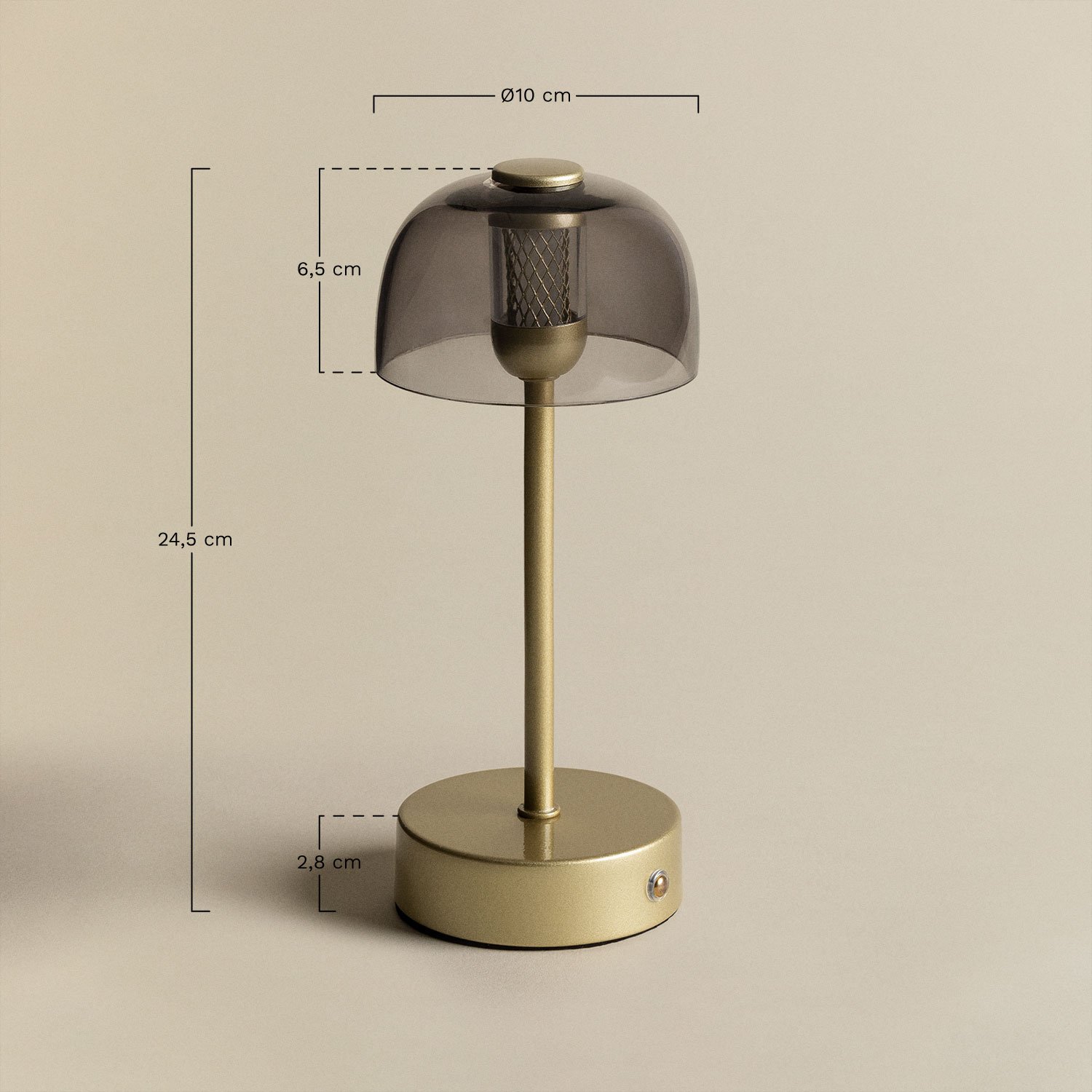 Eunice Gold Wireless LED Table Lamp in Iron and Crystal, MEASURES