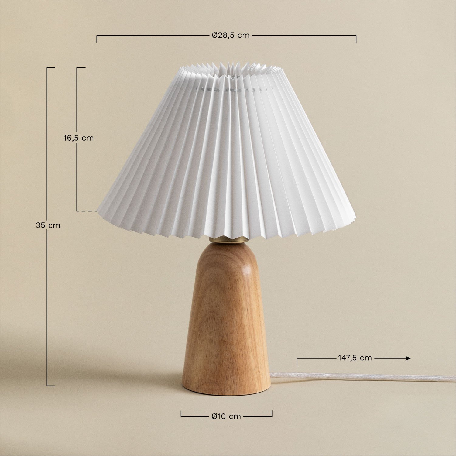 Jeremaia wooden table lamp, MEASURES