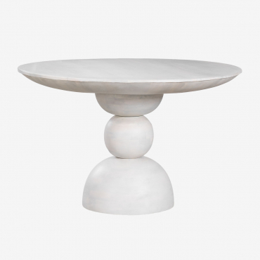 Mango Wood Dining Table Betsabe (ø120 Cm) White Wood - Sklum