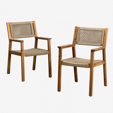 Tenay Square Acacia Wood And Braided Rope Dining Chair With Armrests Brown Wheat - Sklum
