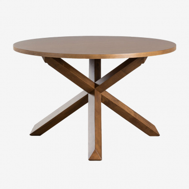Round Dining Table Ø120 Cm In Mdf And Mieren Wood Dark Brown Wood - Sklum