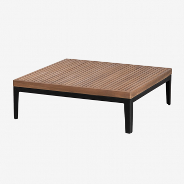 Square Garden Coffee Table 100x100 Cm In Aluminum And Acacia Wood Taranis Black - Sklum