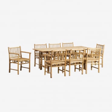 Rectangular Table Set (200x80 Cm) And 8 Garden Chairs With Armrests In Senia Bamboo Bamboo & No Cushion - Sklum