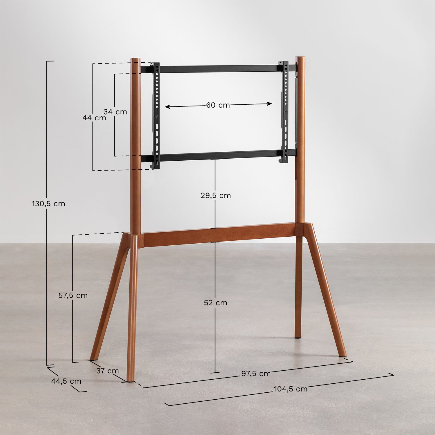 Curtiz steel and wood TV floor stand, MEASURES