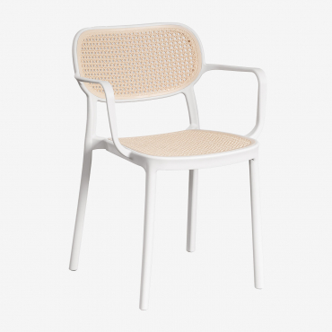 Pack Of 4 Stackable Dining Chairs With Armrests In Omara Polypropylene Gardenia White - Sklum