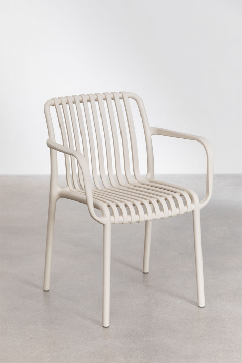 Pack of 4 Wendell polypropylene dining chairs with armrests - Tapioca Beige