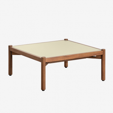 Garden Coffee Table In Cement And Acacia Wood Gamila Tapioca Beige & 70 X 70 Cm - Sklum