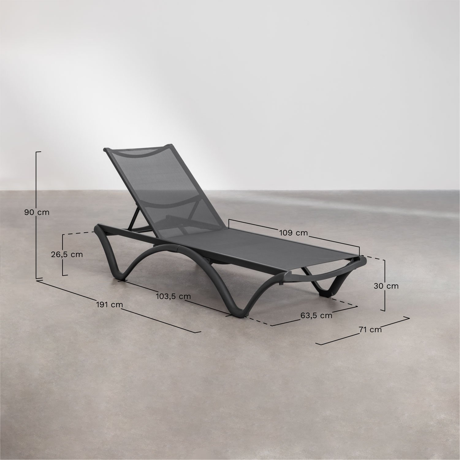 Xeila stackable lounger, MEASURES