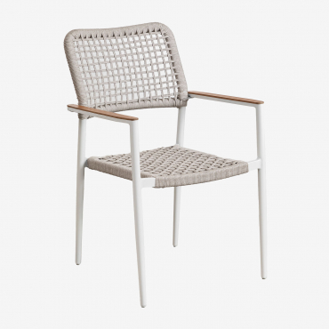 Stackable Garden Chair With Armrests In Aluminum And Braided Rope Nediam White - Sklum