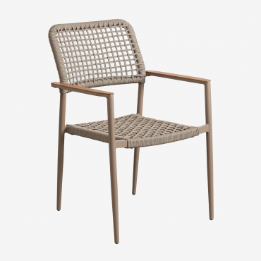 Pack Of 4 Stackable Garden Chairs With Armrests In Aluminum And Braided Rope Nediam Brown Frappé - Sklum