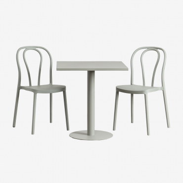 Square Table Set 70x70 Cm And 2 Mizzi Garden Chairs Green Khaki - Sklum