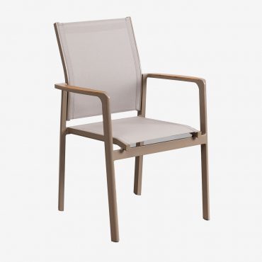 Pack Of 4 Stackable Garden Chairs With Armrests In Aluminum Elvira Brown Frappé - Sklum