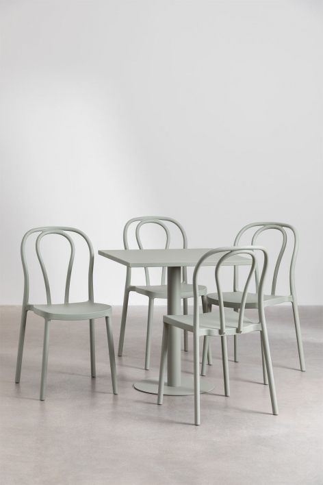 Square 70x70 cm table set and 4 Mizzi garden chairs - Green Khaki