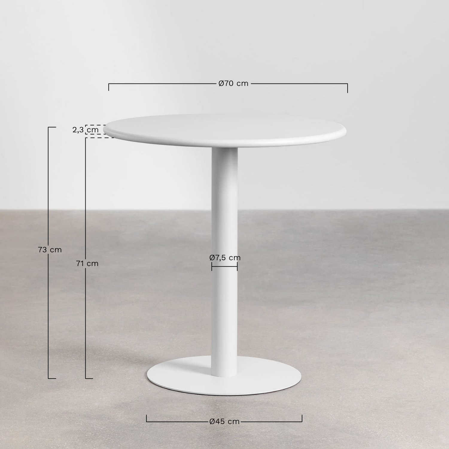 Round garden table Ø70 cm in Mizzi iron, MEASURES