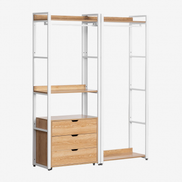 2-piece Open Modular Wardrobe With Clothes Rail, Steel And Mdf Drawers Ariaster Natural - Sklum