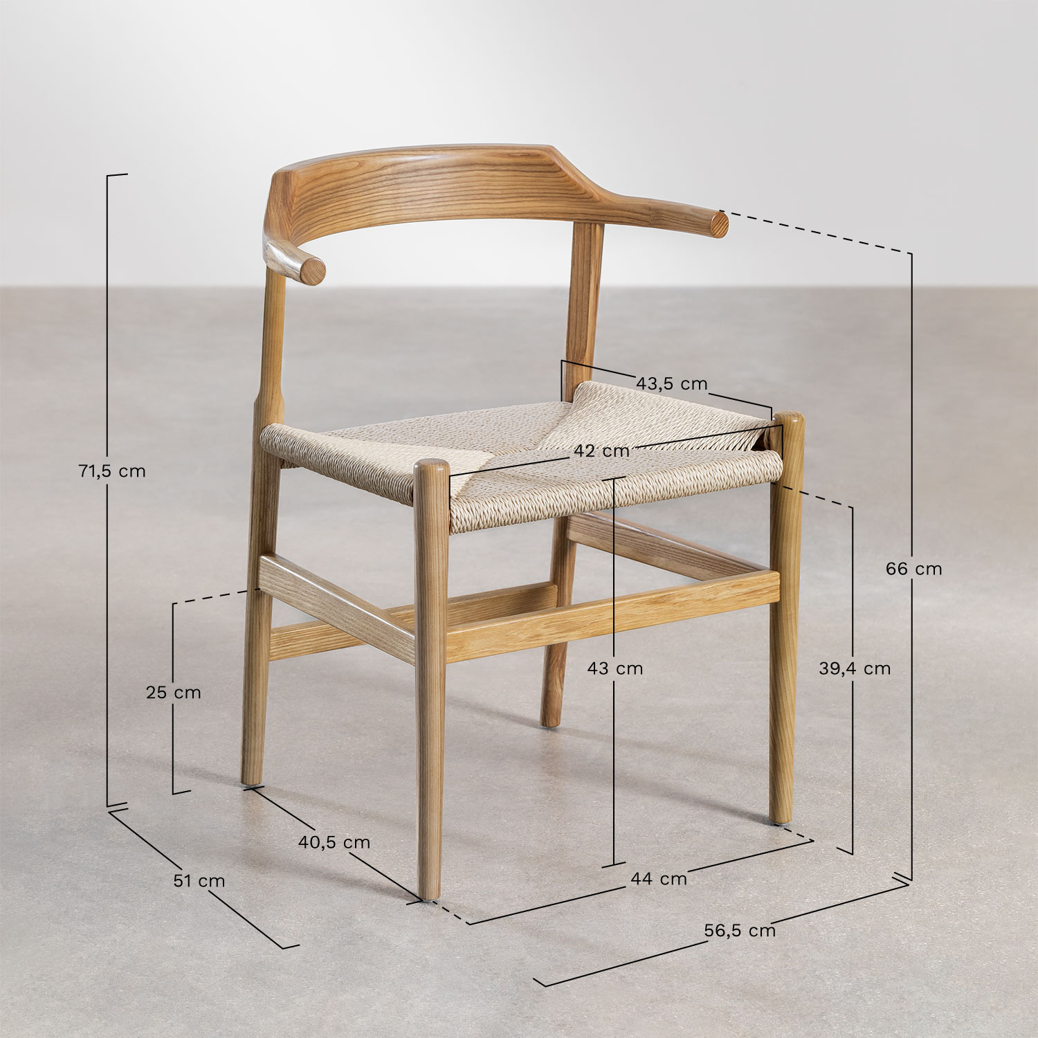 New Noel ash wood dining chair, MEASURES