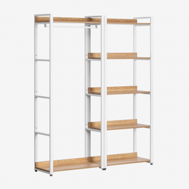 Open Modular Wardrobe 2-piece With Clothes Rack And Shelf In Steel And Wood Ariaster Natural - Sklum