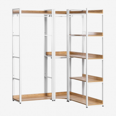 Open Corner Modular Wardrobe 3-piece With Steel And Wood Clothes Rack Ariaster Natural - Sklum